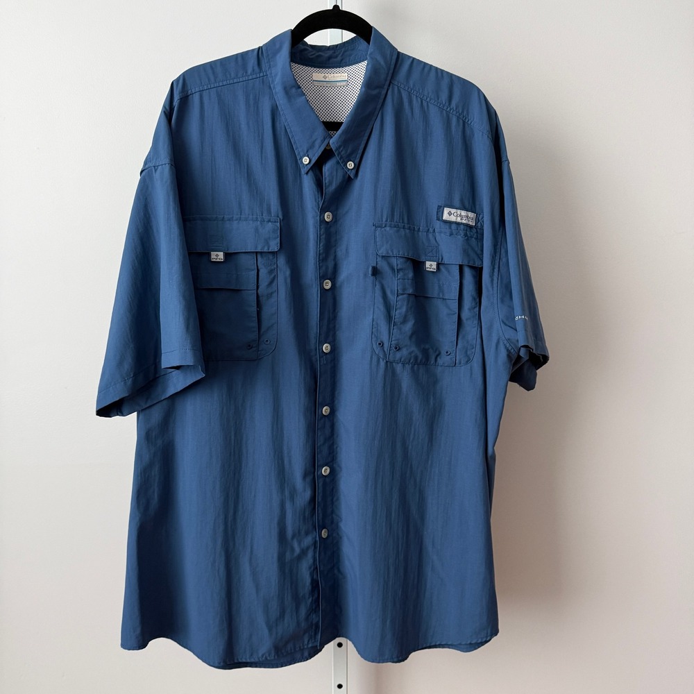 Columbia 3X Blue Shirt PFG Bahama II Short Sleeve Fishing Omni-Shade UPF Utility